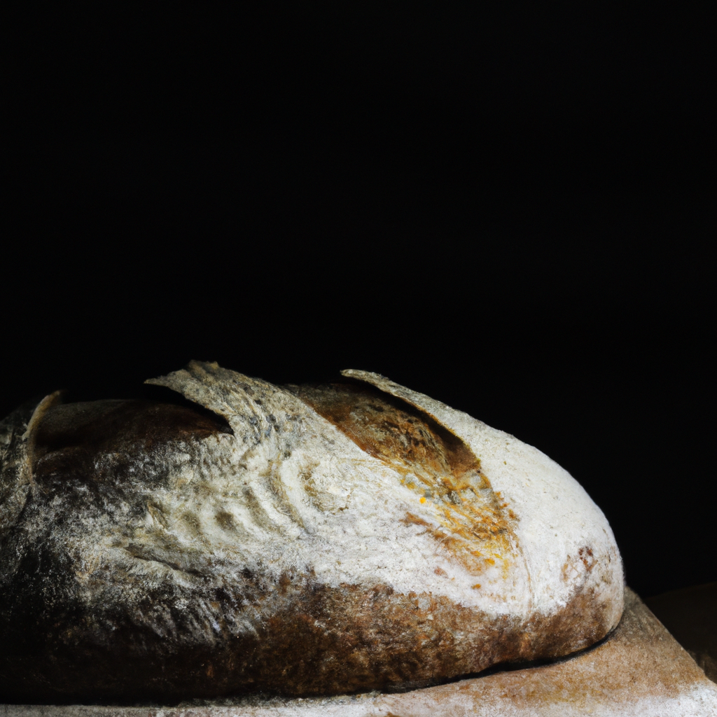Closeup of artisan sourdough bread on a wooden board
